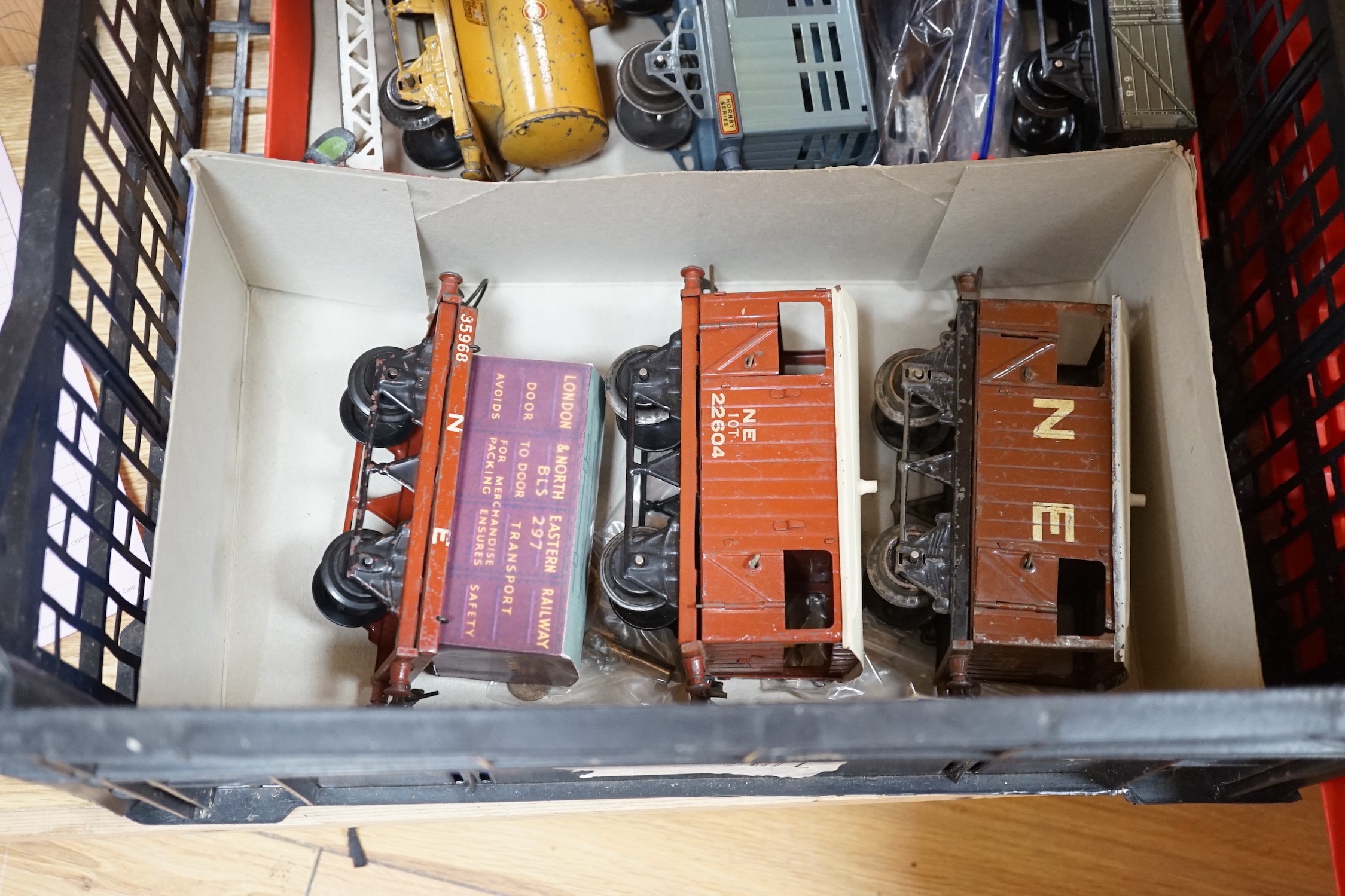 A collection of Hornby gauge 0 toy trains, pre and post-war